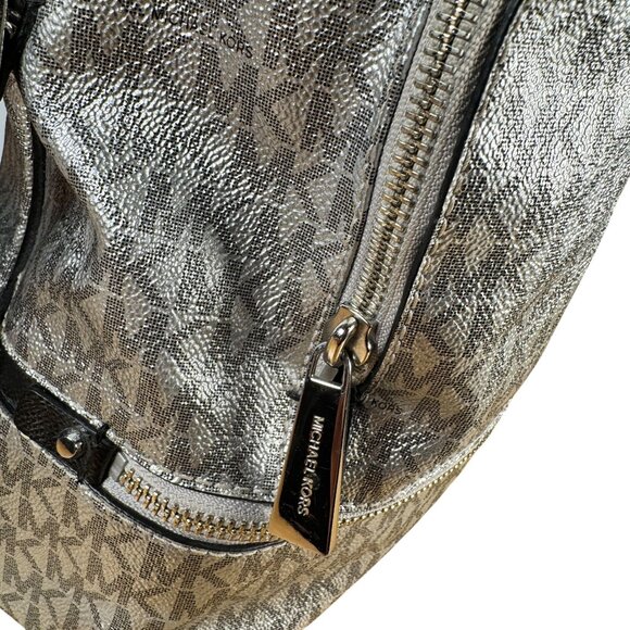 MICHAEL Michael Kors Metallic Signature Rhea Zip Backpack Silver main image 6